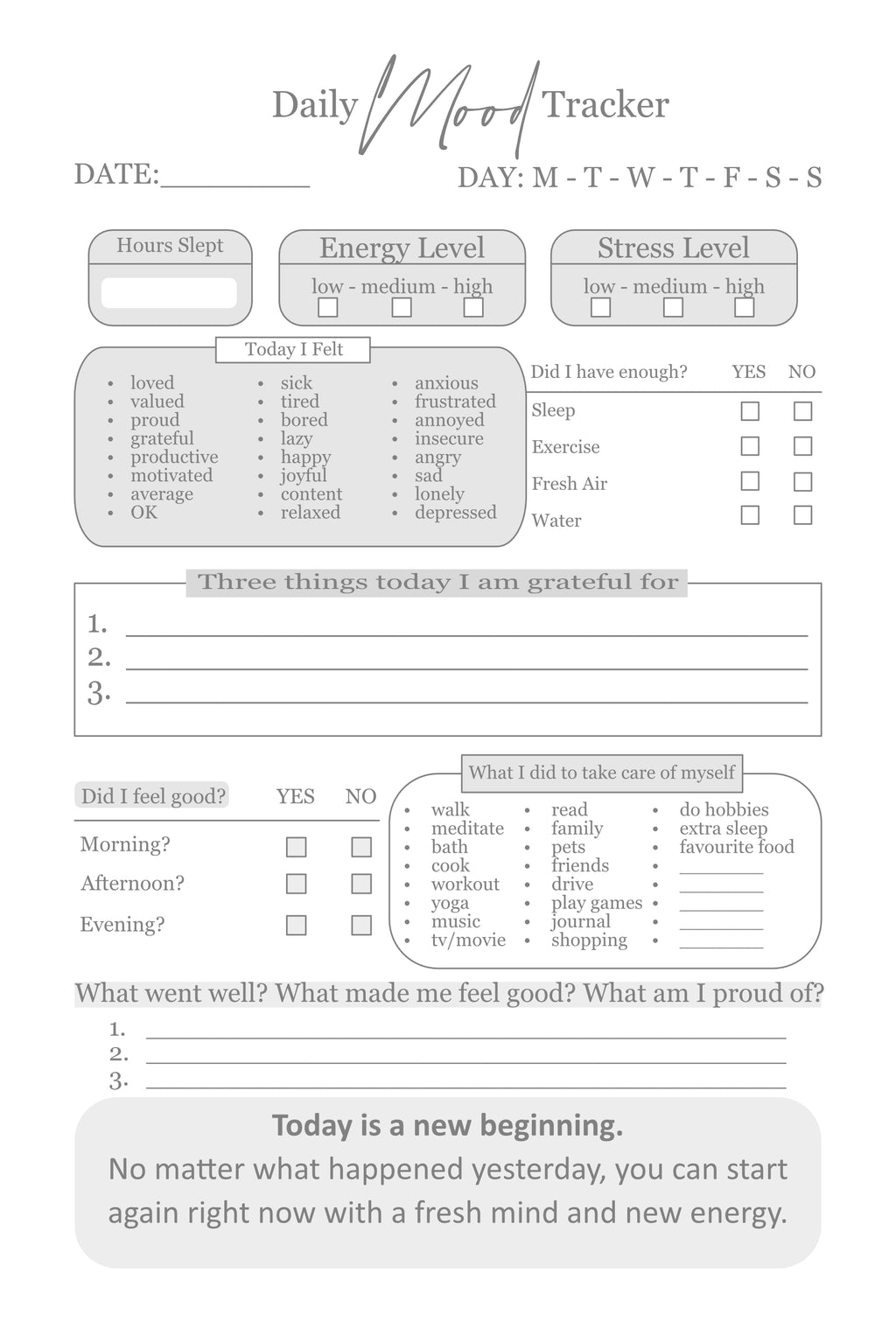 MOS Mental Health Daily Journal